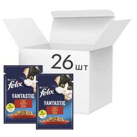 Вологий корм для кішок Purina Felix Fantastic з яловичиною в желе 85 г (7613039838624)