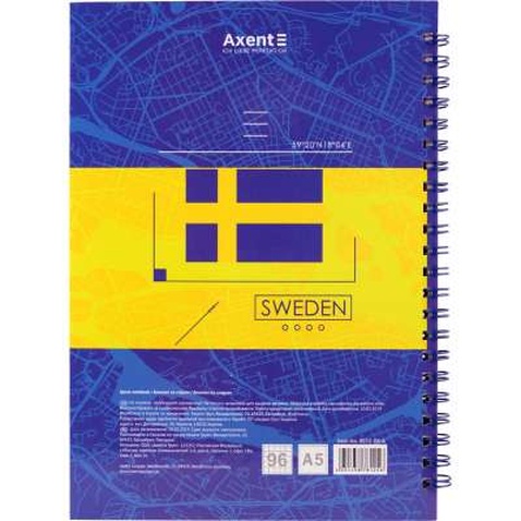 Блокнот Axent на спіралі тверда обкл., А5, 96арк. Stockholm (8032-08-A)