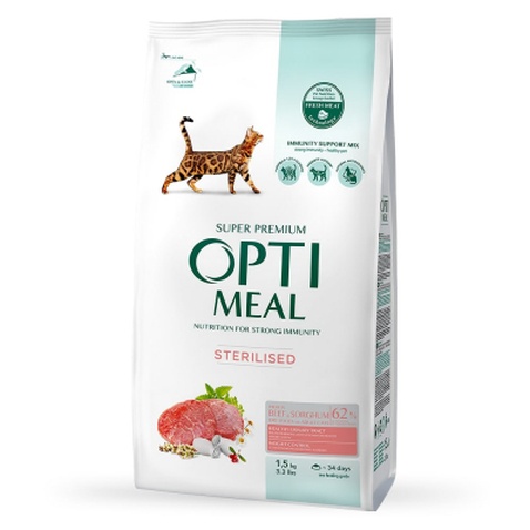 Сухий корм для кішок Optimeal для стерилізованих/кастрованих з яловичиною і сорго 1.5 кг (4820215364652)