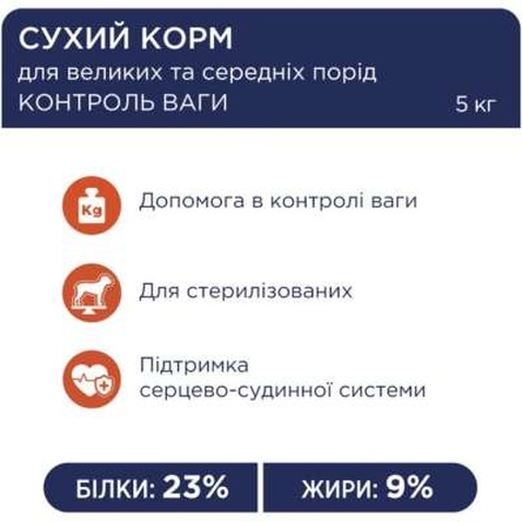 Сухий корм для собак Club 4 Paws Преміум. Контроль ваги з індичкою для середніх та великих порід 5 кг (4820215367868)