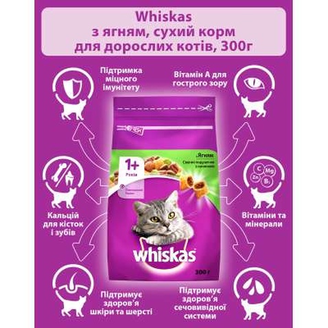 Сухий корм для кішок Whiskas з ягням 300 г (5900951305719)