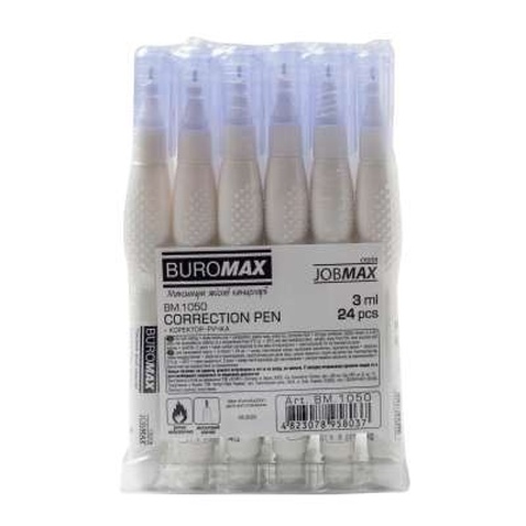 Коректор Buromax ручка 3 мл Jobmax, спиртова основа, металевий наконечник (BM.1050)