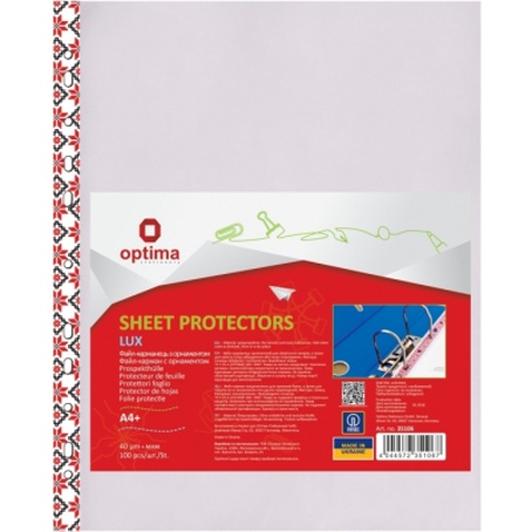 Файл Optima А4+ 40 мкм глянсових з кольоровим орнаментом, 100 штук (O35106)