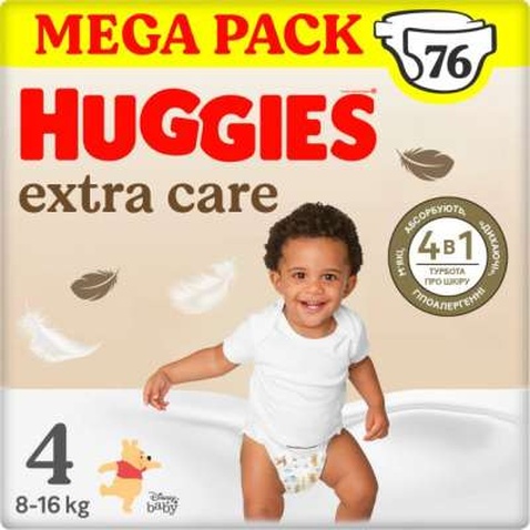 Підгузок Huggies Extra Care Size Розмір 4 (8-16 кг) 76 шт (5029053583167)