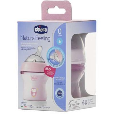 Пляшечка для годування Chicco Natural Feeling Color 150 мл +0 міс Рожева (81311.10)