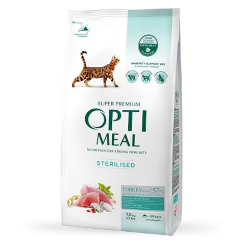 Сухий корм для кішок Optimeal для стерилізованих/кастрованих індичка та овес 1.5 кг (4820215364713)