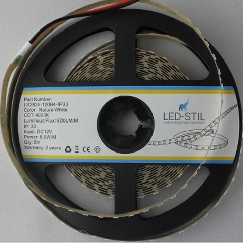 Світлодіодна стрічка LED-STIL 4000K 8,6 Вт/м 2835 120 діодів IP33 12 Вольт 800 lm нейтральне світло (LS2835-120B4-IP33)