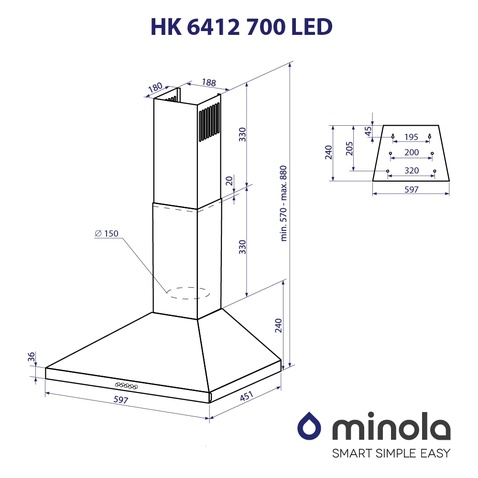 Витяжка Minola HK 6412 WH 850 LED