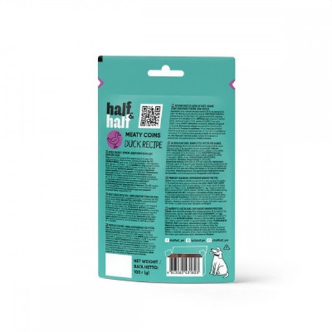 Ласощі для собак Half&Half у формі м'ясних монеток з качкою 100 г (4823082431823)