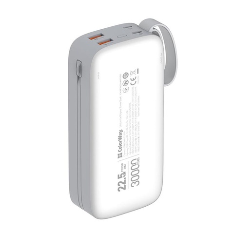 Зовнішній акумулятор ColorWay 30000mAh White (CW-PB300LPA4WT-PDD)