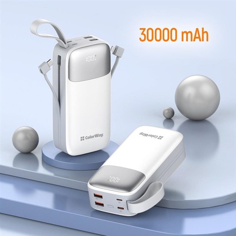 Зовнішній акумулятор ColorWay 30000mAh White (CW-PB300LPA4WT-PDD)