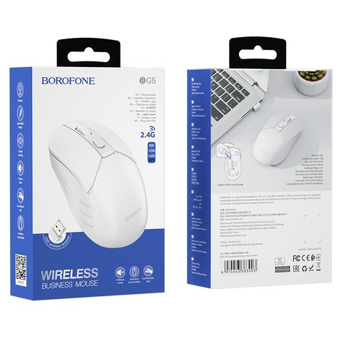 Мишка BOROFONE BG5 Business wireless mouse White BG5W