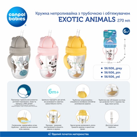 Поїльник-непроливайка Canpol babies Exotic Animals з трубочкою і обтяжувачем 270 мл Жовта (56/606_yel)