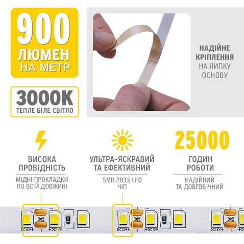 Стрічка світлодіодна ELM 2835 120LED IP20 3000K (19-0009)