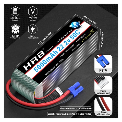 Акумулятор для дрона  HRB_ Lipo 6s 22.2V 5000mAh 50C Battery (Weight 650-700g) (HR-5000MAH-6S-50C-XT6