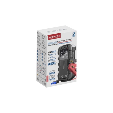 Пускозарядний пристрій  Promate SparkTank-20 20000 mAh 1000A/2000A Jump Starter DC USB-C 2xUSB-A Black (sparktank-20)