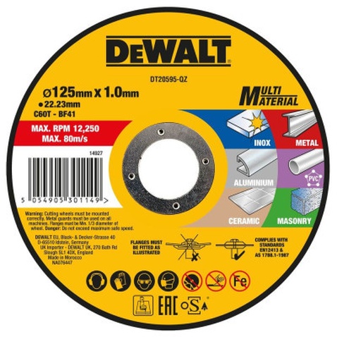 Круг відрізний DeWALT MULTI-MATERIAL, 125x1x22,23мм (DT20595)