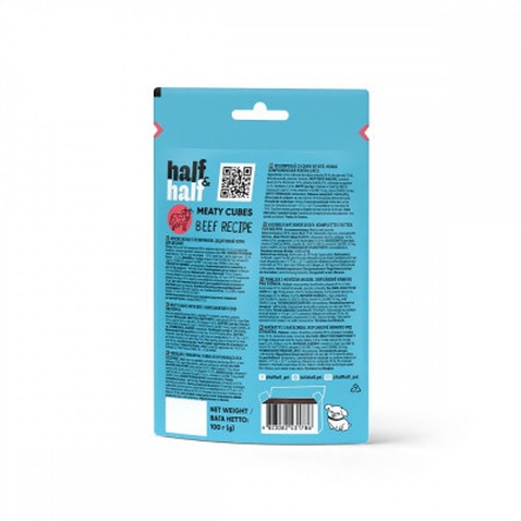 Ласощі для собак Half&Half у формі м'ясних кубиків з яловичиною 100 г (4823082431786)