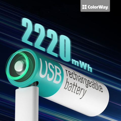 Акумулятор ColorWay AA USB-С 2220 mAh 1.5V (2шт) (Li-Polymer) (CW-UBAA-10)
