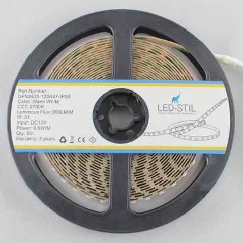 Світлодіодна стрічка LED-STIL 2700K 9,6 Вт/м 2835 120 діодів IP33 12 Вольт 900 lm (DFN2835-120A27-IP33)