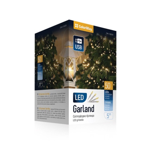 Гірлянда ColorWay LED 50 5 м 8 функцій Теплий колір USB (CW-G-50L5U)