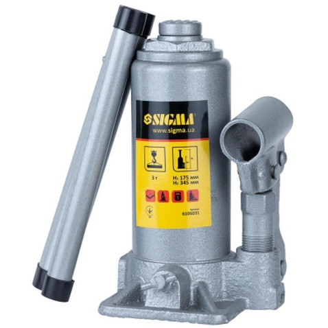 Домкрат Sigma гідравлічний пляшковий 3т H 175-345мм (6106031)