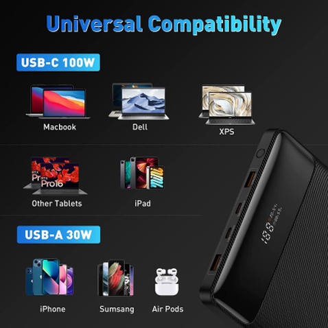 Батарея універсальна Baseus Blade Digital Display 20000mAh PD/100W, Black (PPDGL-01, PPBLD100-S) (PPBL000201)