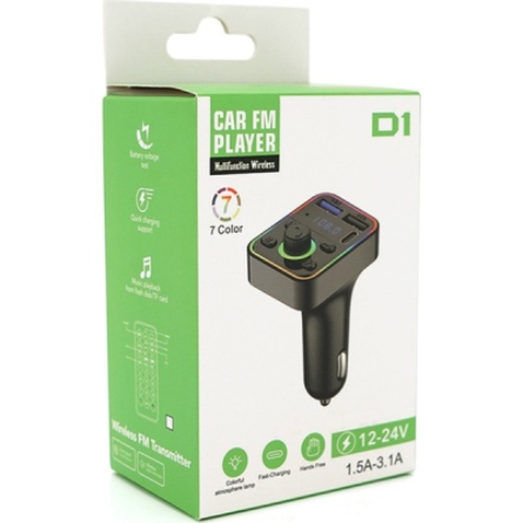 FM модулятор Voltronic D1, підсвітка 7 кольорів, 1.5-3.1A, USB, TF (FM-D1-7Col)