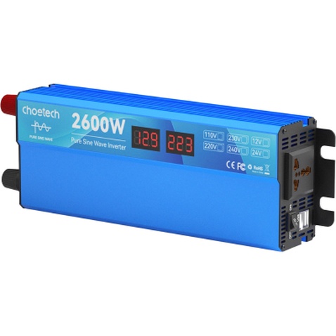 Автомобільний інвертор Choetech 12/220V 1300Вт, чиста синусоїда (CJ2600Q-V2)