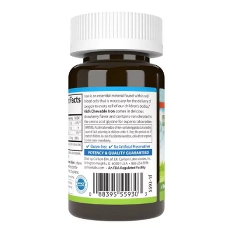 Мінерали Carlson Залізо Дитяче, 15 мг, смак полуниці, Kid's Chewable Iron, 30 жуватий (CL55930)