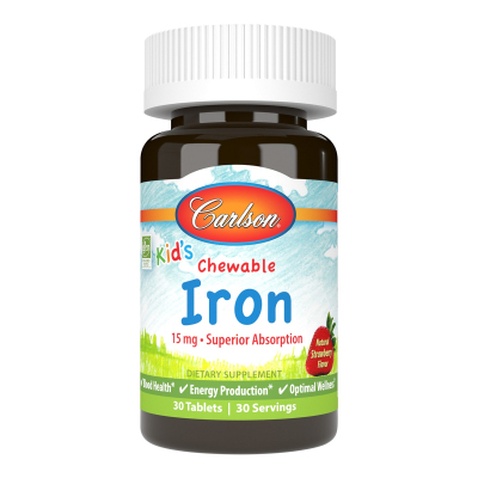 Мінерали Carlson Залізо Дитяче, 15 мг, смак полуниці, Kid's Chewable Iron, 30 жуватий (CL55930)