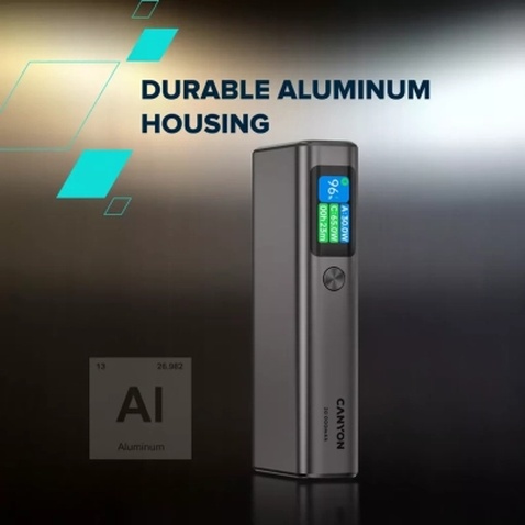 Батарея універсальна Canyon 20000mAh OnPower 230 TFT PD/130W Dark Grey (CNS-CPB230DG)