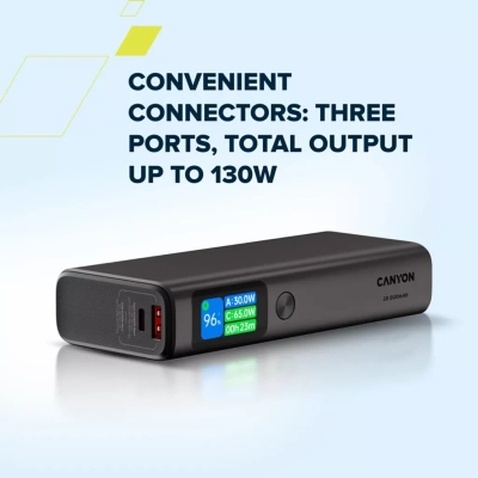 Батарея універсальна Canyon 20000mAh OnPower 230 TFT PD/130W Dark Grey (CNS-CPB230DG)
