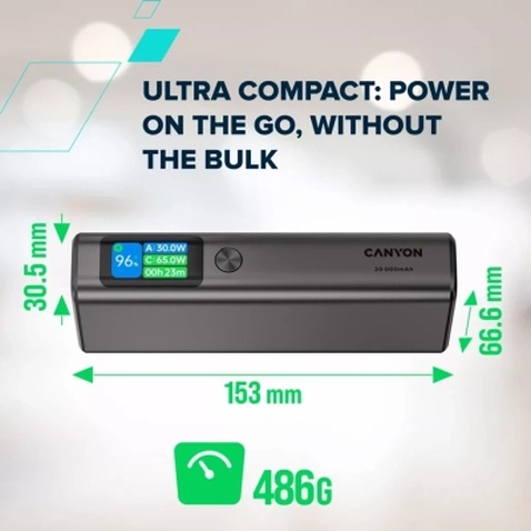 Батарея універсальна Canyon 20000mAh OnPower 230 TFT PD/130W Dark Grey (CNS-CPB230DG)