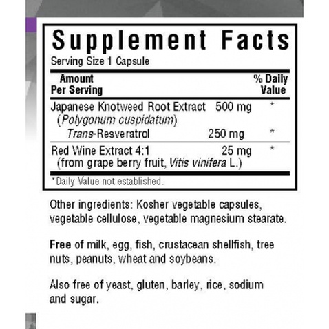 Антиоксидант Bluebonnet Nutrition Ресвератрол 250 мг, Beautiful Ally, Resveratrol 250 Мg, 30 р (BLB0876)