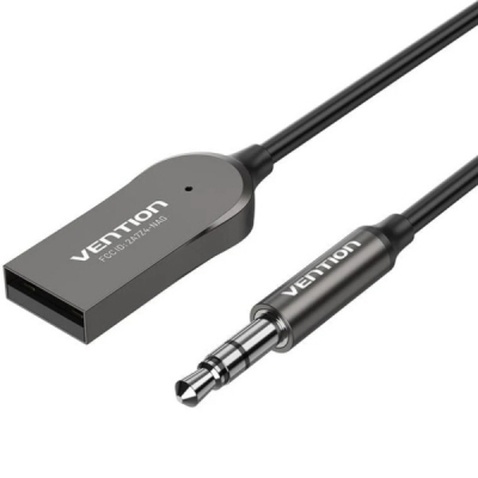 FM модулятор Vention AUX TRS 3.5мм USB Bluetooth 5.0 Coiled Cable 1.5M Gray Zinc (NAGHG)