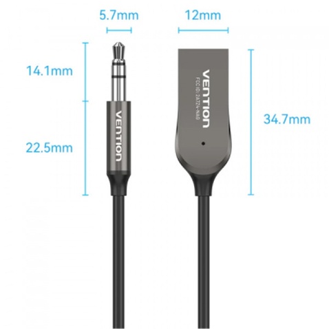 FM модулятор Vention AUX TRS 3.5мм USB Bluetooth 5.0 Coiled Cable 1.5M Gray Zinc (NAGHG)