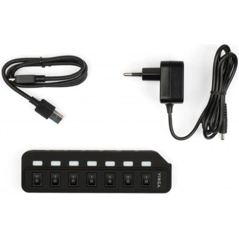 Концентратор Vinga USB3.0 to 7*USB3.0 1m cable with Switch and Power Adapter (VHA3A7B)