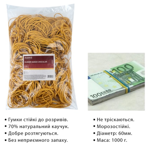 Резинки для грошей Axent Unicolor, 1000 г (D4633)