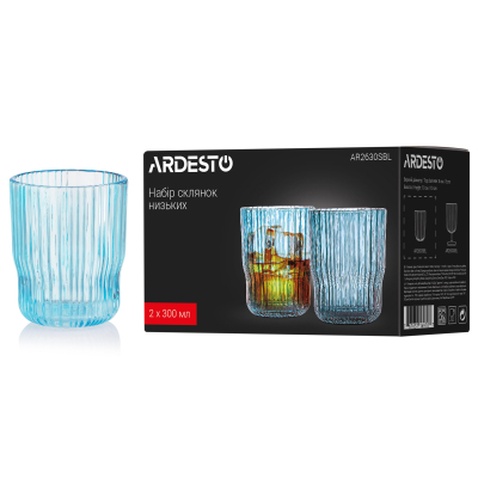 Набір склянок Ardesto 300мл, 2шт, скло, блакитний (AR2630SBL)