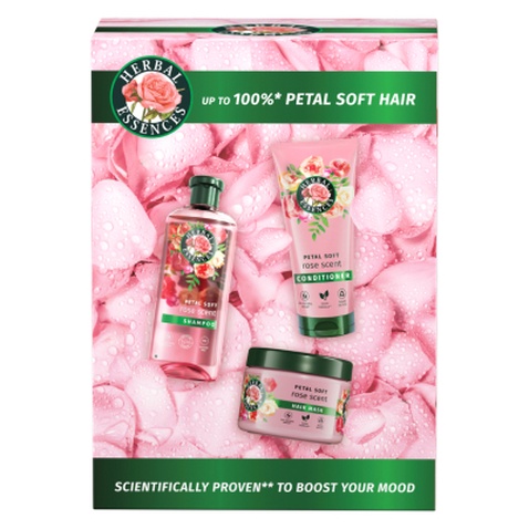 Набір косметики Herbal Essences Rose Petal Soft Шампунь 350 мл + Бальзам-ополіскувач 250 мл + Маска для волосся 300 мл (8700216614399)