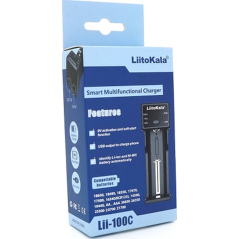 Зарядний пристрій для акумуляторів Liitokala 1 Slot, LED disp, USB, Li-ion/3.7V/3.8V, Li-Fe/3.2V, Ni-MH/1.2V (Lii-100C)