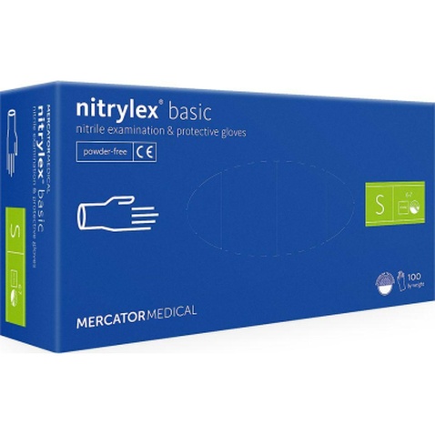 Медичні рукавички Mercator Medical Nitrylex Basic Нітрилові Неопудрені діагностичні Розмір S Сині 100 шт. (3.1005) (5906615004554)