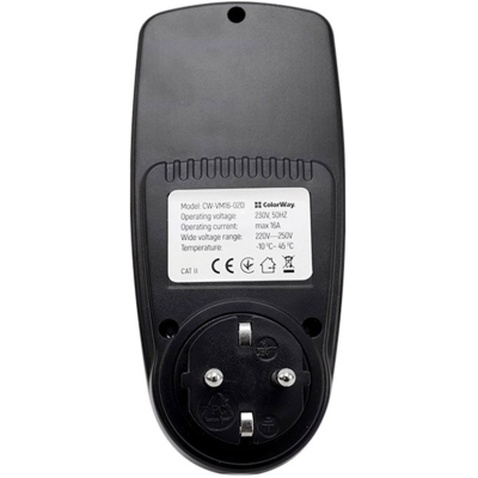 Ватметр ColorWay цифровий 16A/3680W, black (CW-VM16-02D)