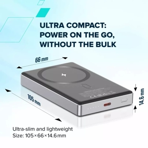 Батарея універсальна Canyon 10000mAh OnPower 510 slim Magsafe PD/20W Dark Grey (CNS-CPB510DG)