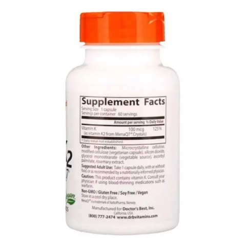 Вітамін Doctor's Best Вітамін К2 в Формі МК-7, Vitamin K2 as MK-7, 100 мкг, 60 кап (DRB-00334)
