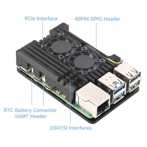 Корпус до промислового ПК KUONGSHUN for Raspberry Pi 5 Alu 2 fans (RA787)