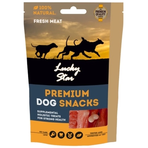 Ласощі для собак Lucky Star Кальцієва кістка в обгортці з качиного в'яленого м'яса 6.5 см 85 г (4820281500091)