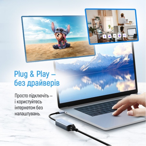 Адаптер USB-C + USB A to RJ45 Ethernet 1000Mbps ColorWay (CW-AD-CRG)