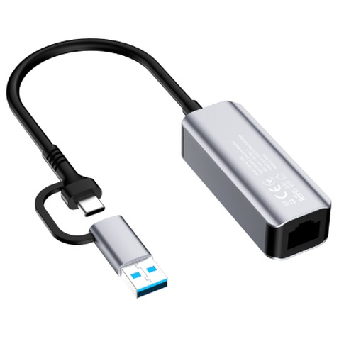 Адаптер USB-C + USB A to RJ45 Ethernet 1000Mbps ColorWay (CW-AD-CRG)